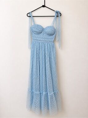 Princess Polly Light Blue Polka Dot Tie-Strap Maxi Dress
